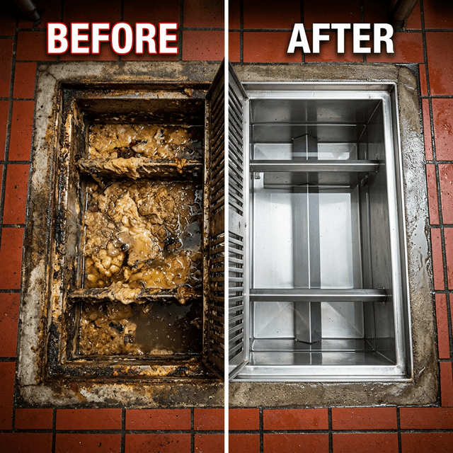 Before and after grease trap cleaning